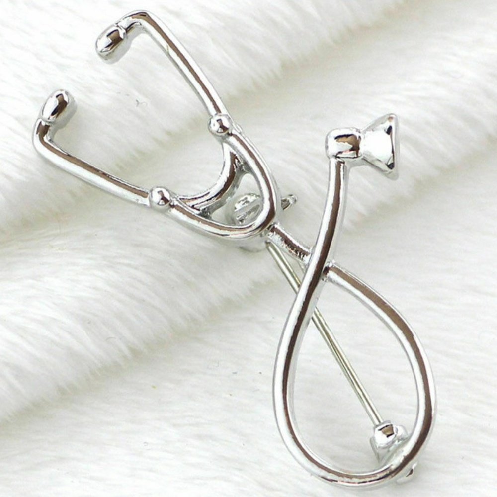 Petite Stethoscope Brooch Silver Pin Nurse